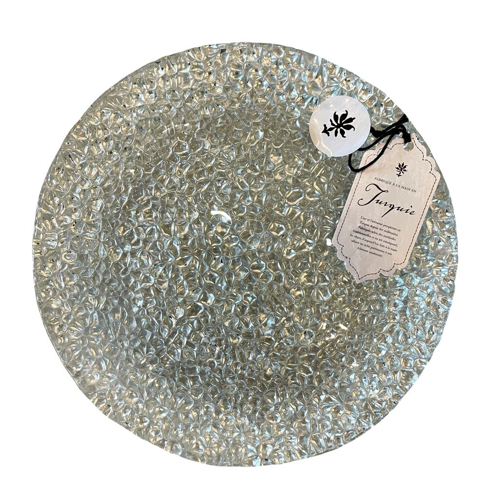 Akcam Turkish Glass 8in Appetizer | Dessert Plate Set of 4 Clear Frosted NEW